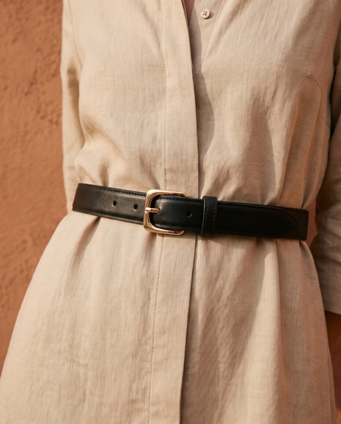 Classic Leather Belt with Golden Buckle — Caramel A