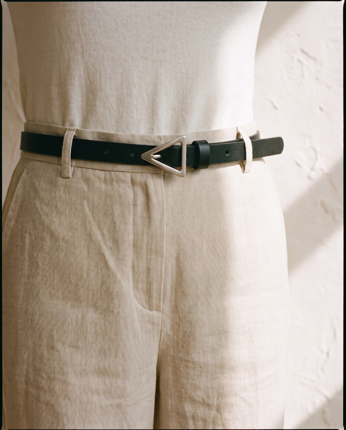 Triangle Buckle Skinny Leather Belt