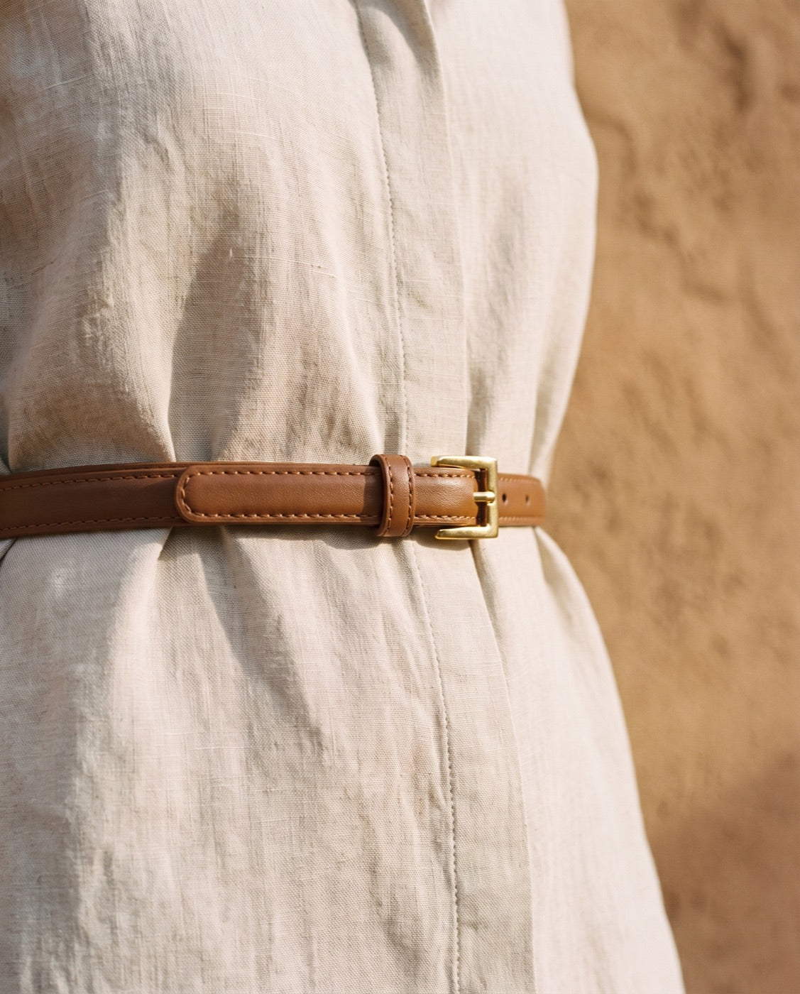 Skinny Leather Belt with Golden Buckle — Brown Trio